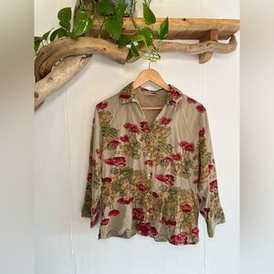 Tianello Beige Floral Button-Down Shirt